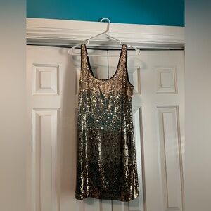 Express Gold Sequin Sheath Mini Dress